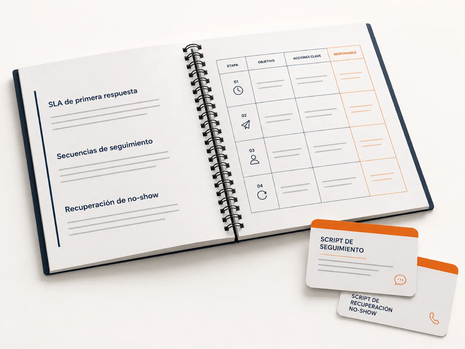 Manual de protocolo comercial de INFLECT: SLA de primera respuesta, secuencias y recuperación de no-show